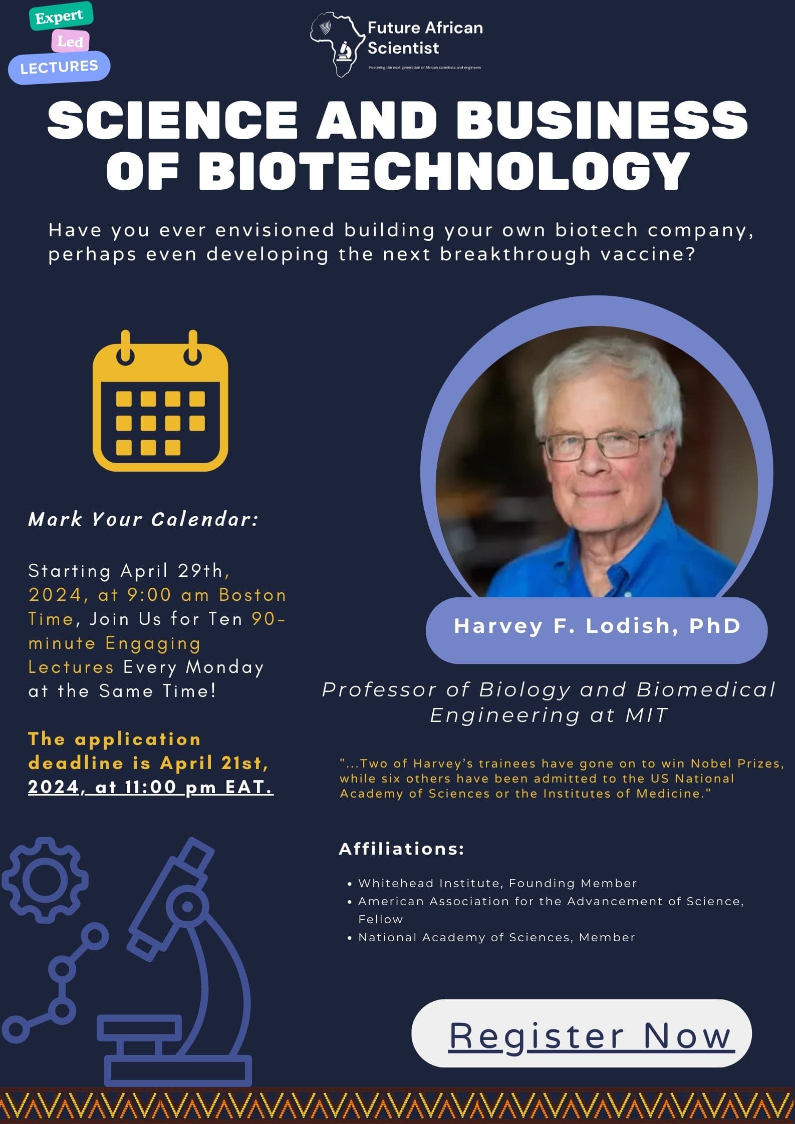 Prof. Harvey Lodish's Science and Business of Biotechnology course, FAS 2024.